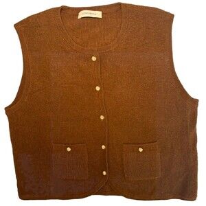 Quiet Luxury Capsule Minimal 100% Cashmere Sweater Vest Brown Button Knit M